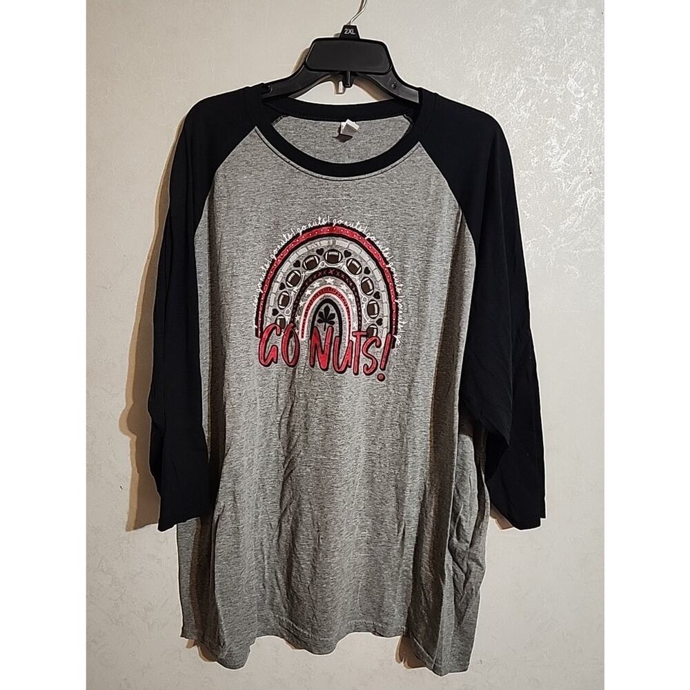 Jerzees 3/4 Sleeve T-Shirt Go Nuts! Ohio State Buckeyes Football Gray Black 3XL